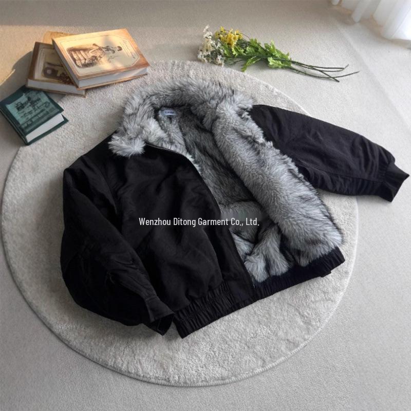 Wolf King Men s Snow Leopard Fur Collar Jacket - Winter Velvet-Thickened, High-End, Waterproof, Short Cotton Jacket L чёрный
