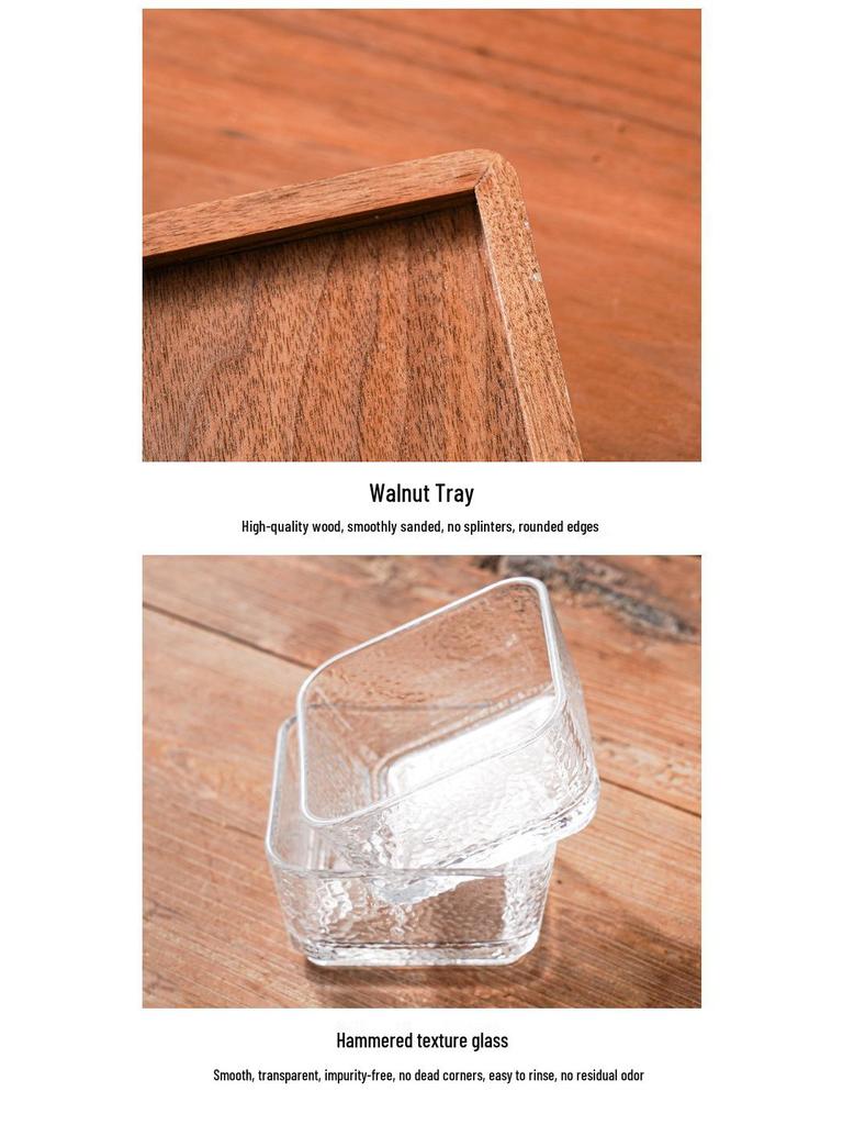 Compartmented Walnut Wood and Glass Snack Tray
