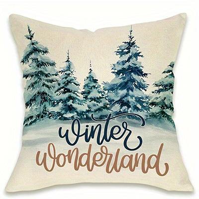 Home Decor Winter Forest Scenes With Deer And Cabin Pattern Cushion Cover Suitable For Sofa Bedroom Car Pillow Cover