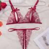Floral Lace Sexy Lingerie Bow Open Split Cup Intimates Bra And Thongs Sets Crotchless Naughty Porn Sex Outfit Women's Underwear