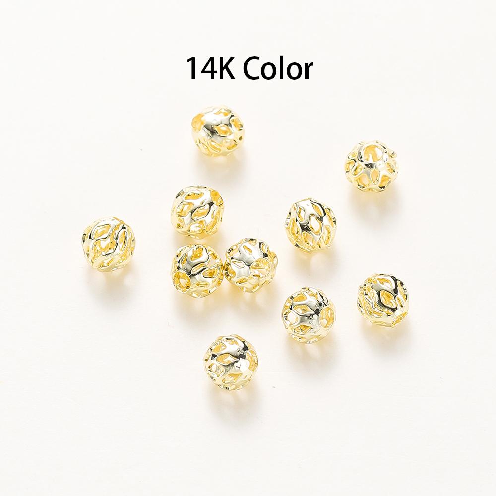 20Pcsbag 4Mm 5Mm 6Mm 18K Gold Plated Hollow Round Spacer Bead Brass Charm Bracelet Beading For Diy Jewelry Making Accessories