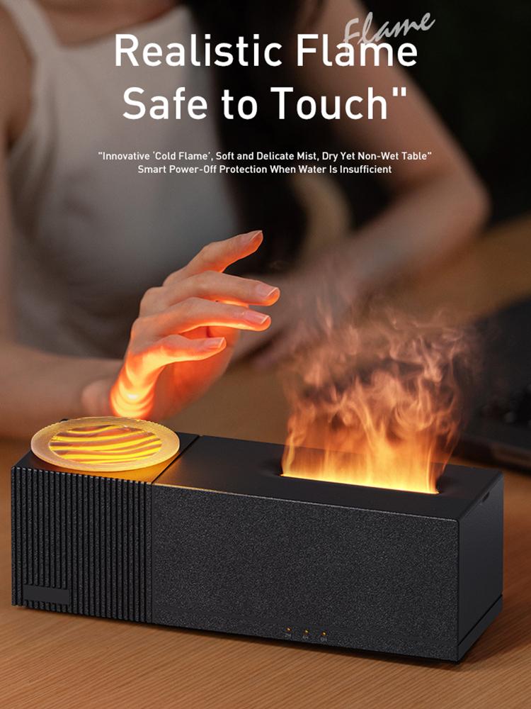 Flame Air Diffuser Humidifier with Ocean Wave Projector Cool Mist Humidifier Aroma Diffuser for Home Decor/Relaxation/Gift