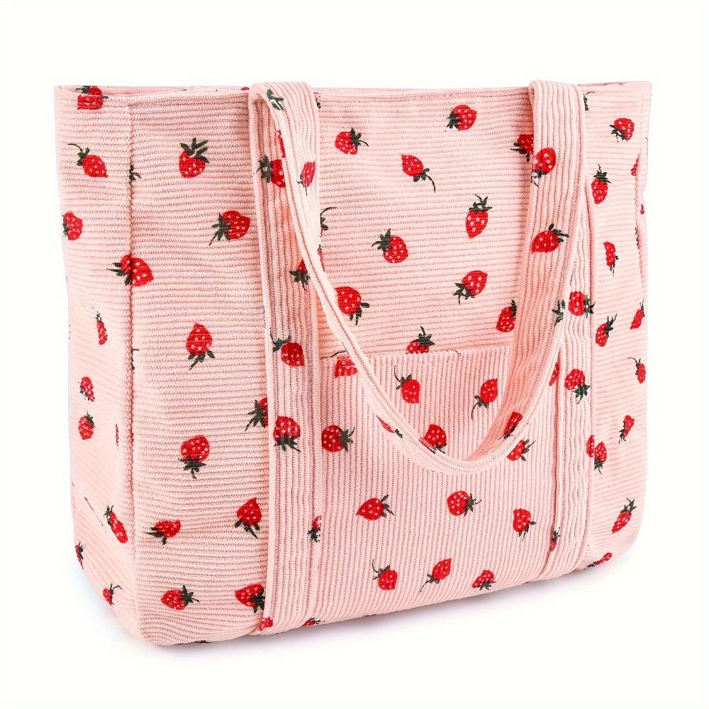 Cord-Tragetaschen für Frauen, große Kapazität, Tasche, ästhetisch, wiederverwendbar, Erdbeer-Lebensmittel-Schulter, Bauerntasche, Mädchen