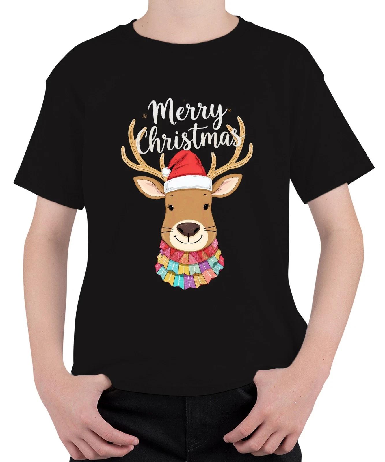 Merry Christmas Weihnachten Rentier Nikolausmütze niedlich bunt Unisex Kinder T- XXXXL
