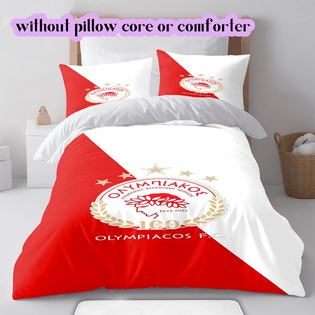 Olympiacos F.C Pattern Bedding Quilt Set Quilt Cover Pillowcase Home Decoration Birthday Gift (1 * duvet cover + 2 * pillowcase, without core)