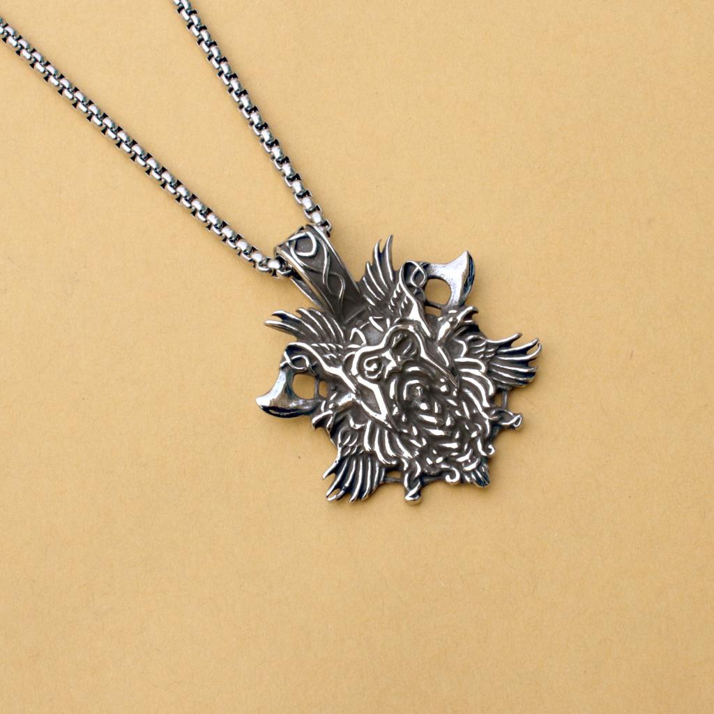 European and American Pirate Double Ax Titanium Steel Pendant New Viking Odin Mount Crow Necklace Pendant