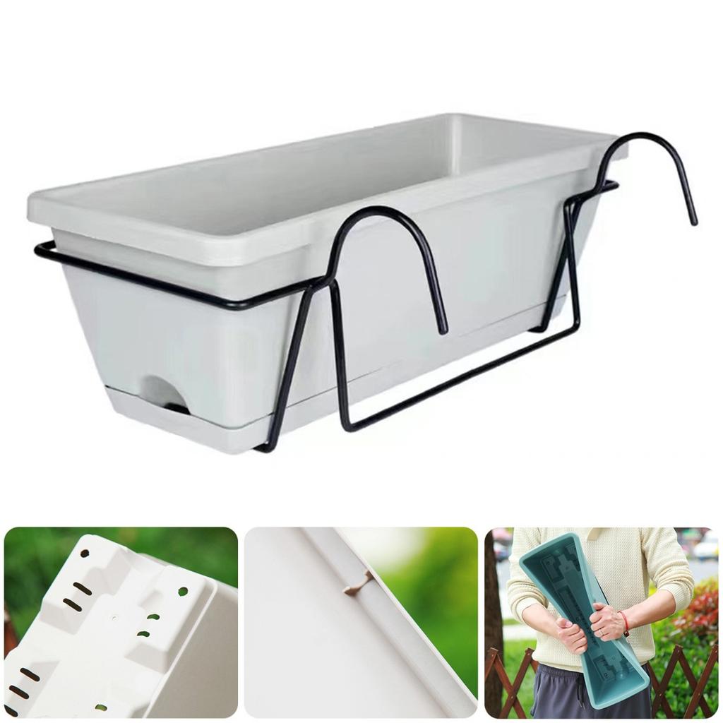 1 Set Balcony Plant Vegetable Flower Planter with Tray and Rack Plastic Garden Simple Rectangular Hanging Long Flower Pot Trough