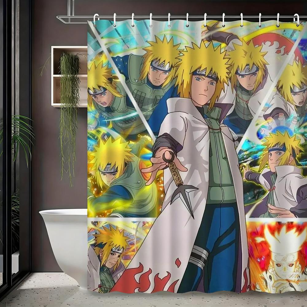 2D Flat Naruto Anime Minato Namikaze Collage Print Waterproof Shower Curtain For Bathroom Decor