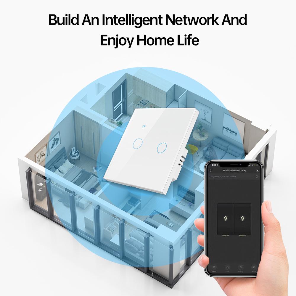 Smart WiFi Double Control Graffiti Switch, EU/UK 86 Type, Neutral Wire, Three-Way, with APP Timer & Voice Control.