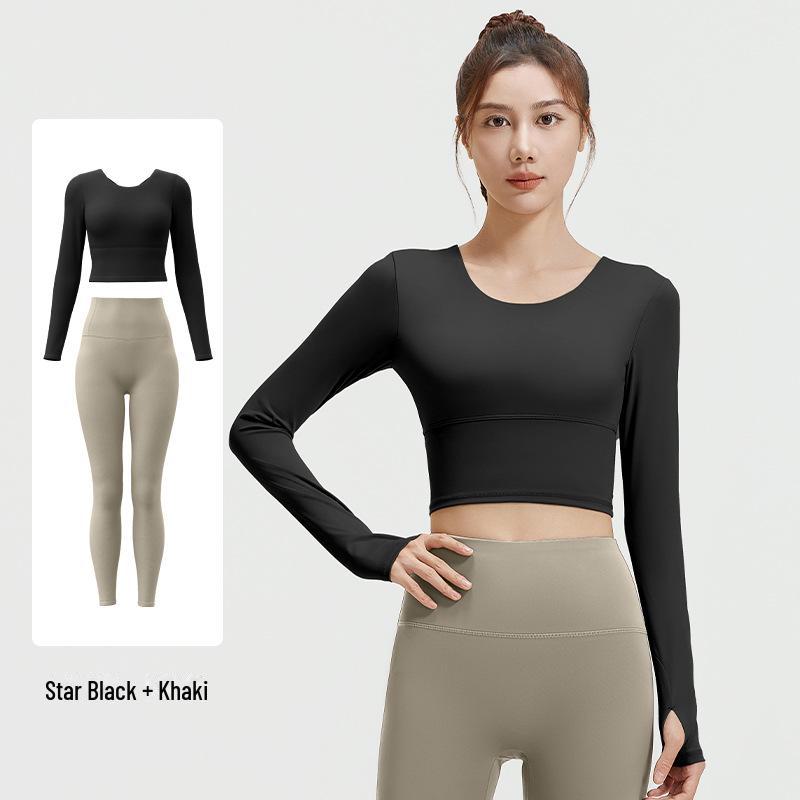 Juyitang Women's Slimming Yoga Suit with Cross Back & Long Sleeves