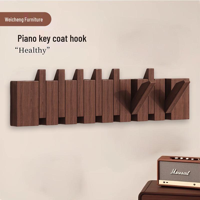 Solid Wood Wall-Mounted Piano Coat Rack with Entryway and Bedroom Hooks