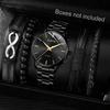 5PCS Black Alloy Strap Men's Watch Set Business Trend Simple Lines Scale Round Dial Quartz Watch Bracelet Set Perfect Gift