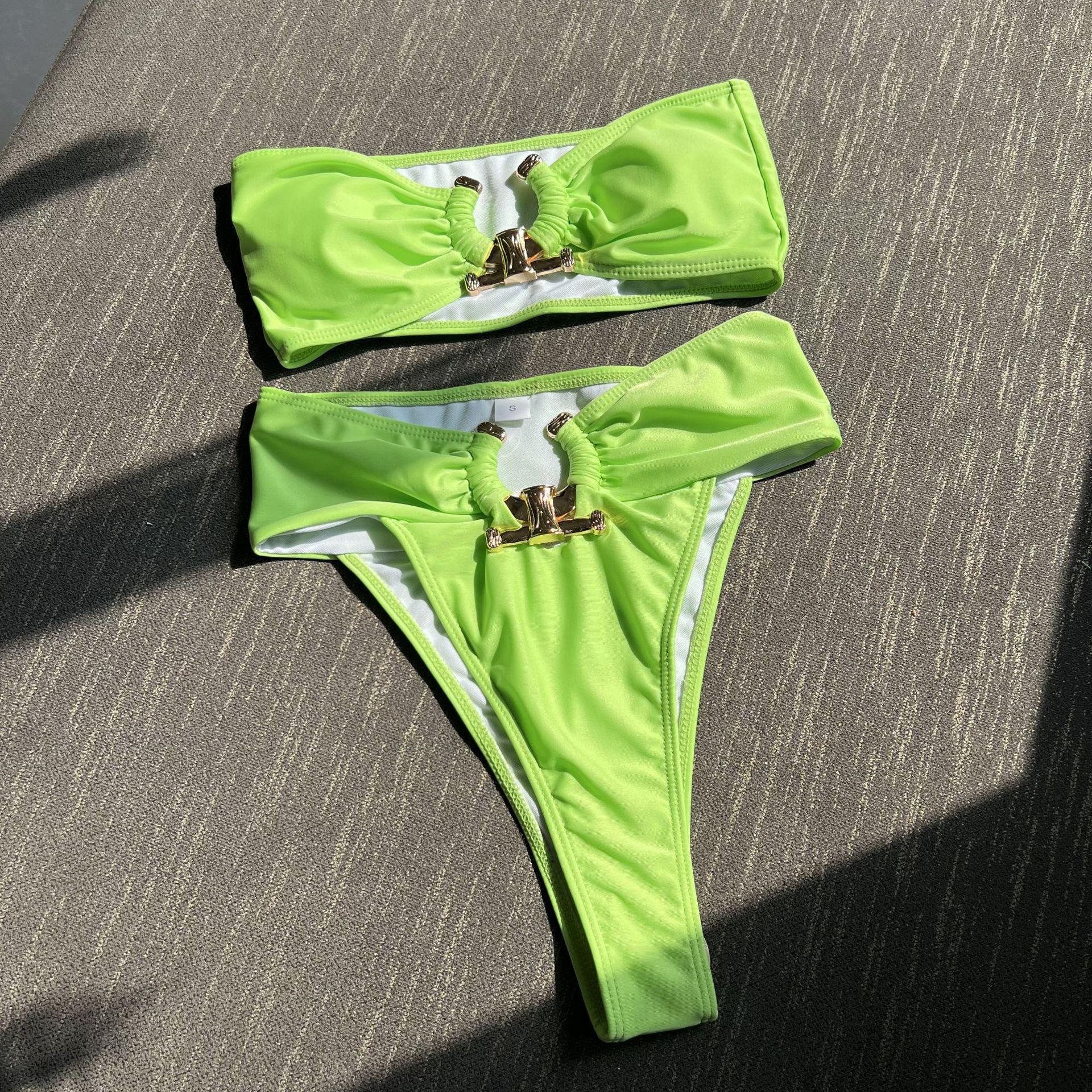 

2026 Hollow High Waist Sexy Tube Top Split Swimsuit Bikini L