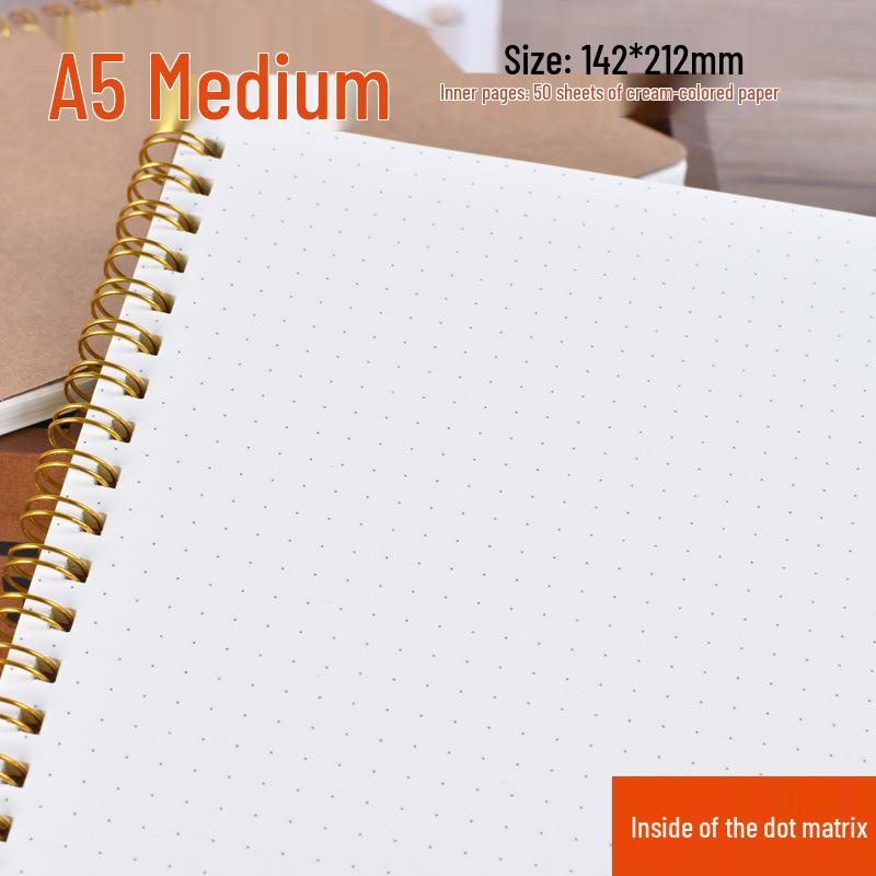 A5 Dot Grid Kraft Paper Coil Notebook for Office and Students