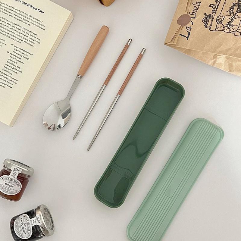 

Креативные палочки для еды из нержавеющей стали, ложка, портативный набор столовых приборов с текстурой дерева, утолщенная западная посуда