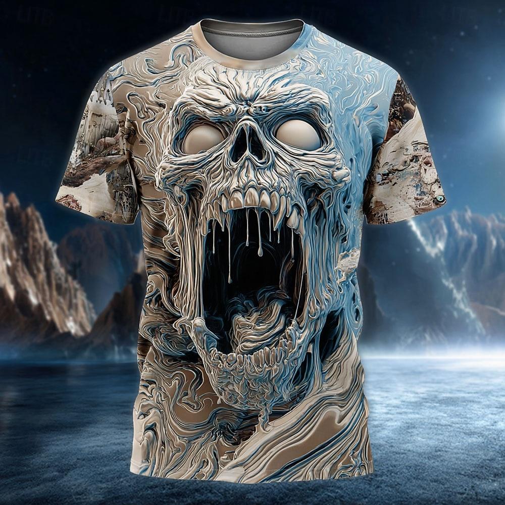 Retro Skeleton Pattern T Shirt For Man Luxury Skull 3D Printed Summer Harajuku Short Sleeve Loose Street Tops Sport T-shirts