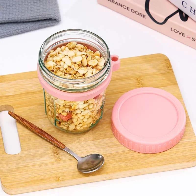 Portable Cereal Breakfast Cups Overnight Oat Glass Cup with Fork Milk Fruit Salad Kitchen Item Food Storage Jars Water Bottle