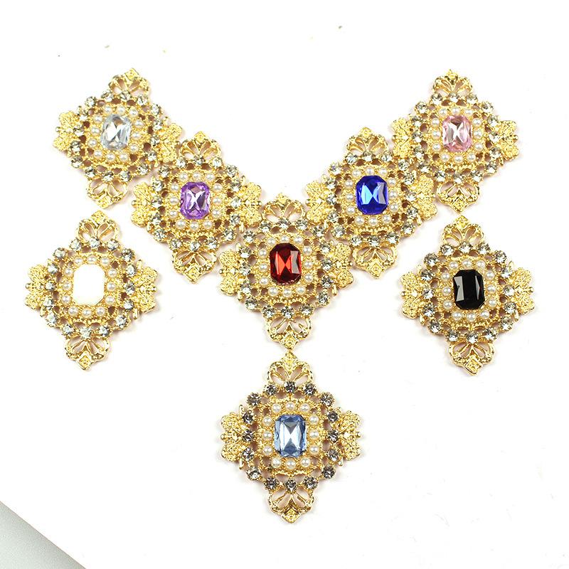 5Pcs 27*33Mm Alloy Plating Gold Flatback Buttons Rhinestones Pearl Handwork Diy Jewelry Accessories