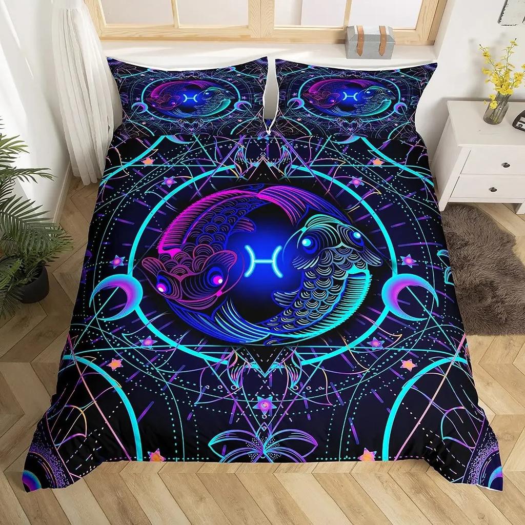 Gemini King Queen Duvet Cover Constellation Horoscope Comforter Cover Astrology Galaxy Bedding Set Star Polyester Quilt Cover