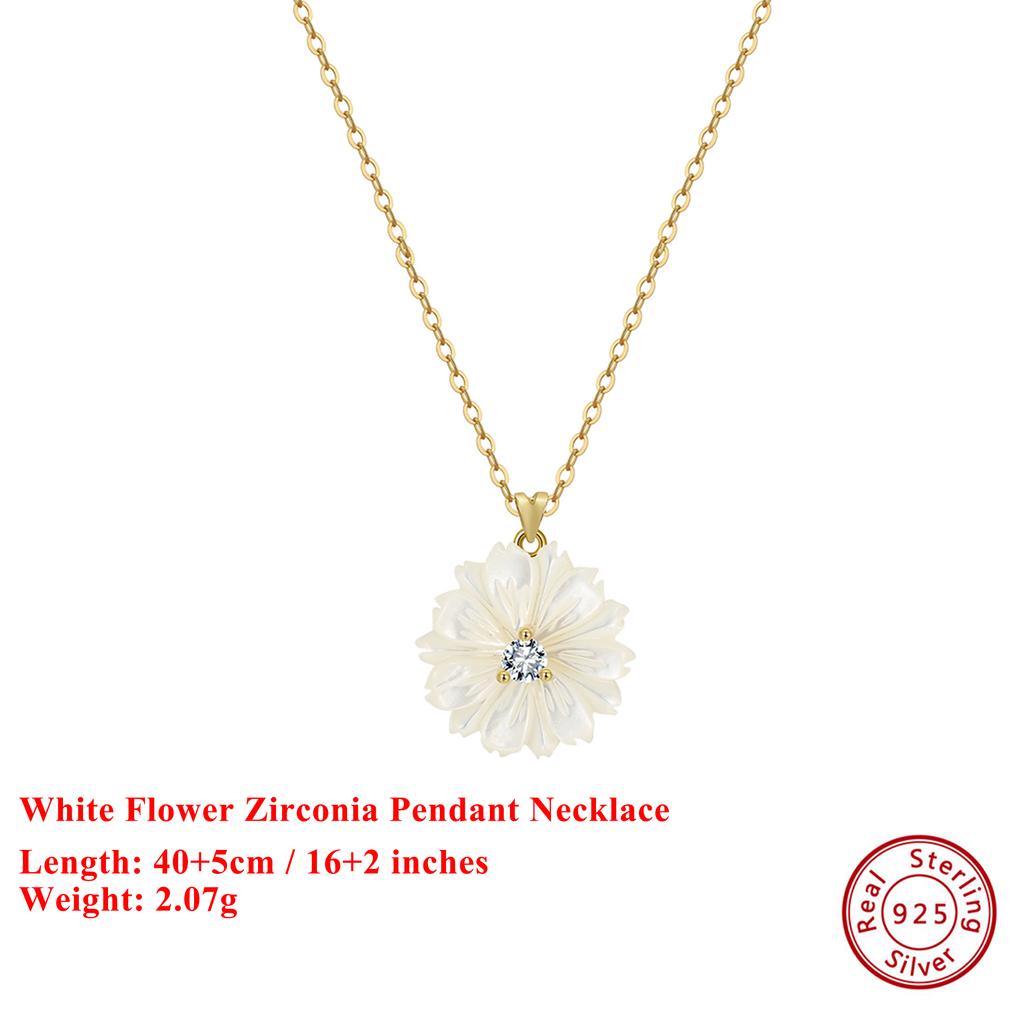 Effie Queen 925 Solid Sterling Silver 14k Gold Flower Shaped Shell Pearl Pendant Necklace Natural Jewelry for Women Party PSN15