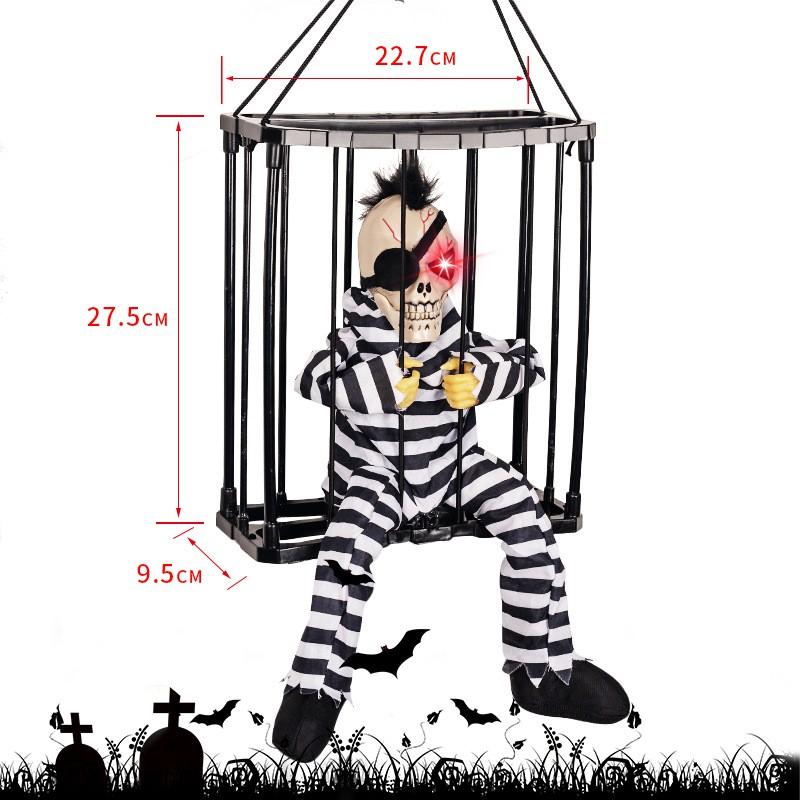Halloween Animated Glowing Screaming Prisoner Skull In Cage Decor Haunted House Bar Escape Room Party