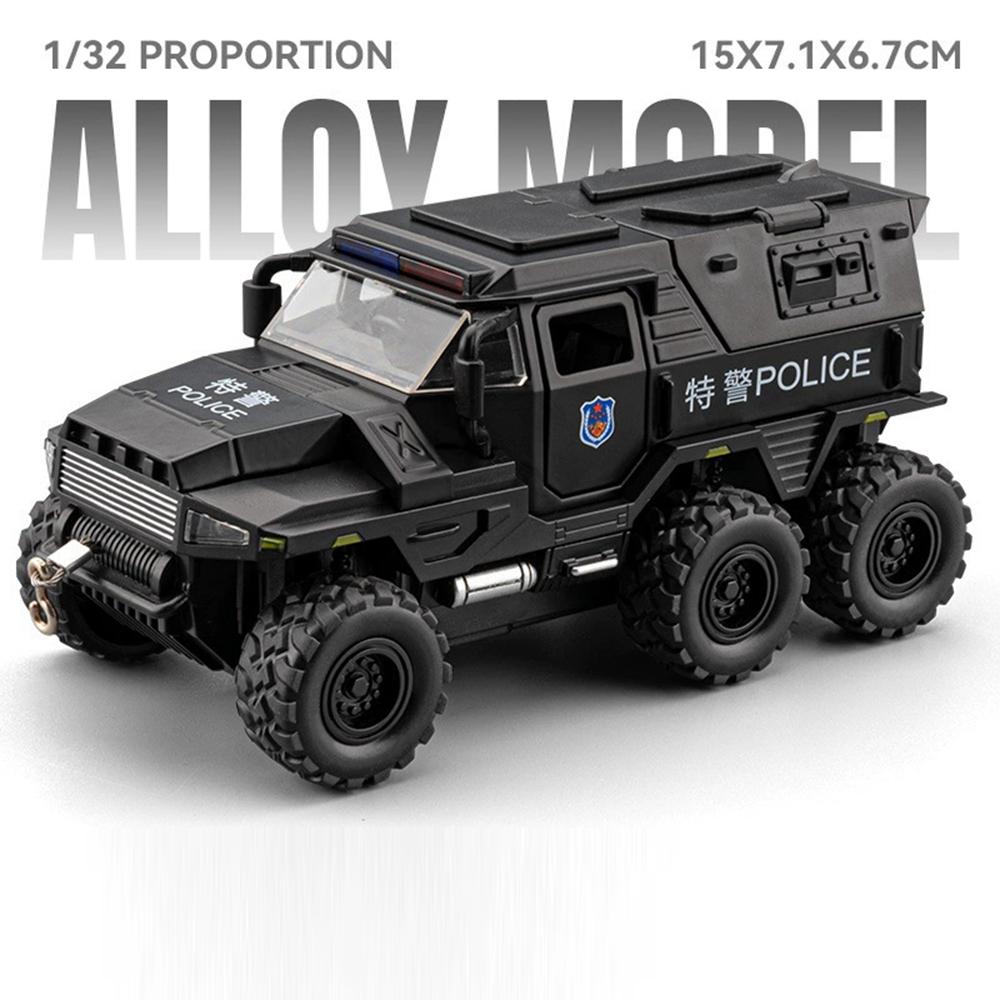 1:32 Scale Conqueror Sabertooth Police Car Model Toy Sound Light Pull Back Simulation Armored Vehicles Models Collectible Item