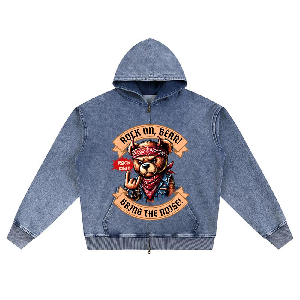 DTG-Druck Strick-Denim Zip-Up Hoodie Streetwear Brother Druck Reißverschluss-Hoodies