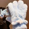 Niedliche blaue Katze Plüsch Fünffingerhandschuhe für Damen Winter Warm und Samt Verdickt Winddicht Radfahren Fahrrad Neuer Stil