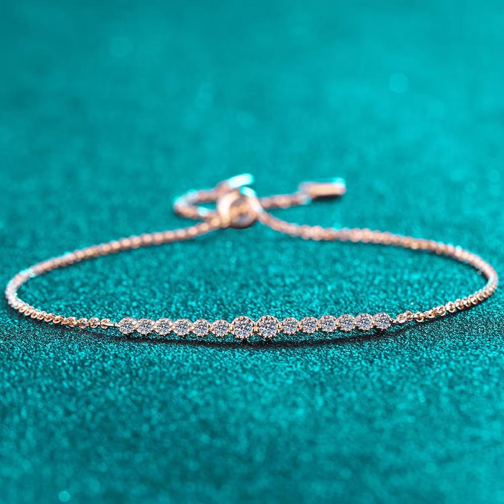 

KNOBSPIN D VVS1 All Moissanite Bracelets for Women 0.24ct Round Lab Diamond GRA S925 Silver Plated Dainty Bracelet all moissanite
