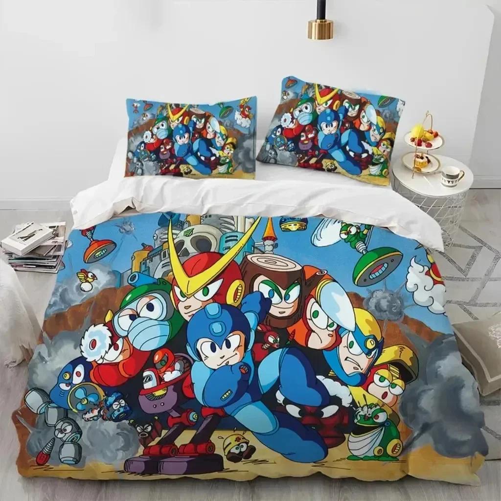 3D Rockman Megaman Spiel Cartoon Bettwäsche Set Bettbezug Laken Druck Bett Set Kissenbezug Full Queen King Size Bettdecke Schlafzimmer