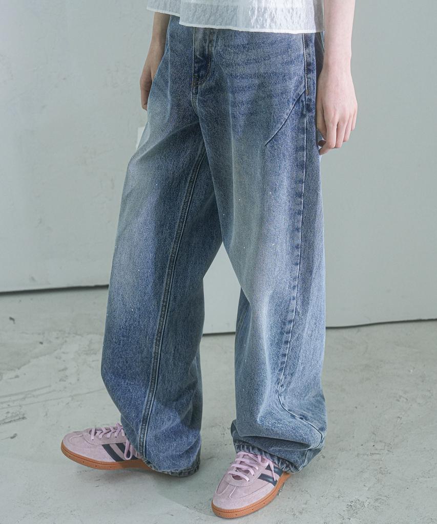 VIVACIOUS Beads Baggy Denim Pants Black
