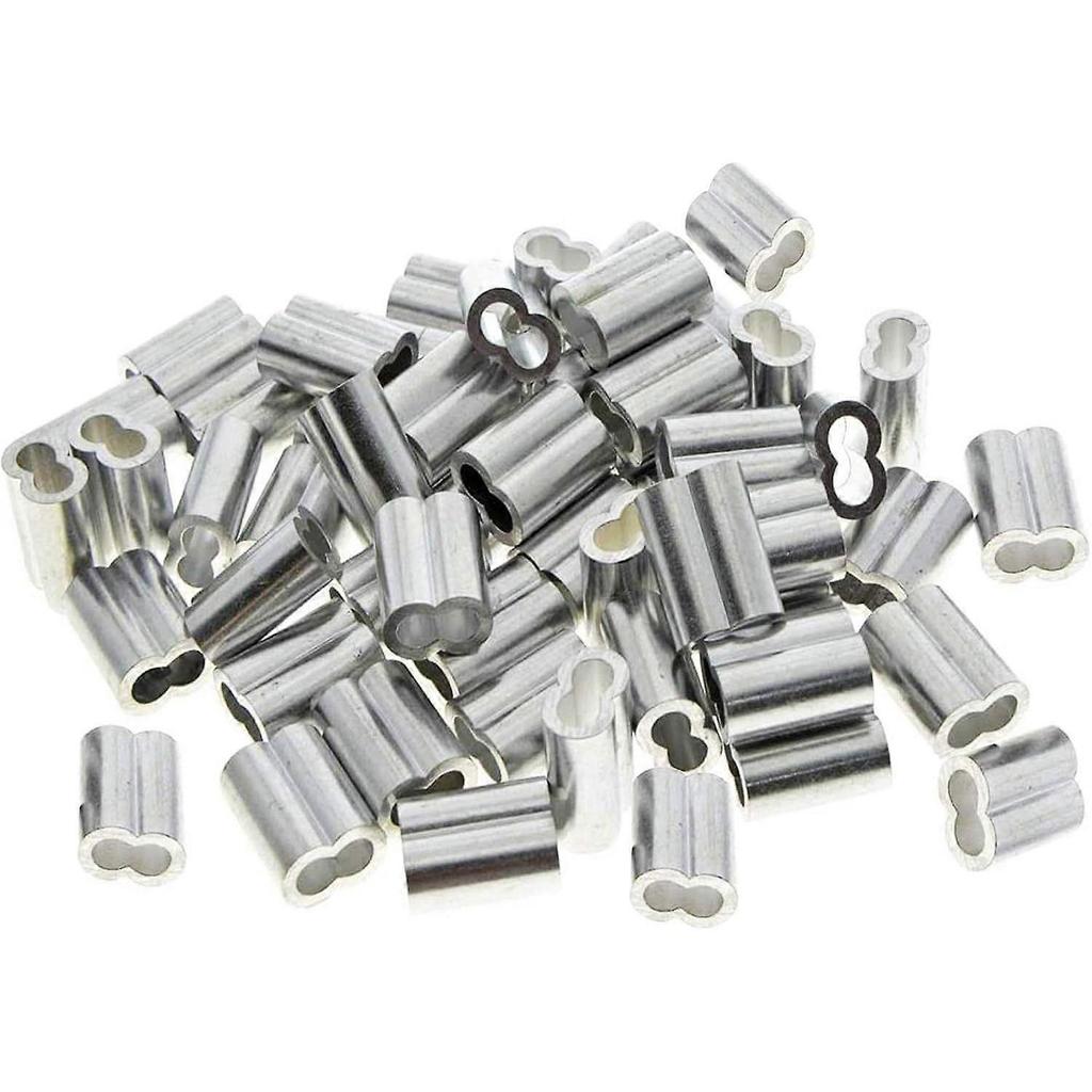 50 Pieces Aluminum Double Sleeves, 3mm Steel Wire Rope Sleeves, Aluminum Crimping Loop Sleeve Clips with Double Ends, for Steel Wire Rope, Wire Rope,