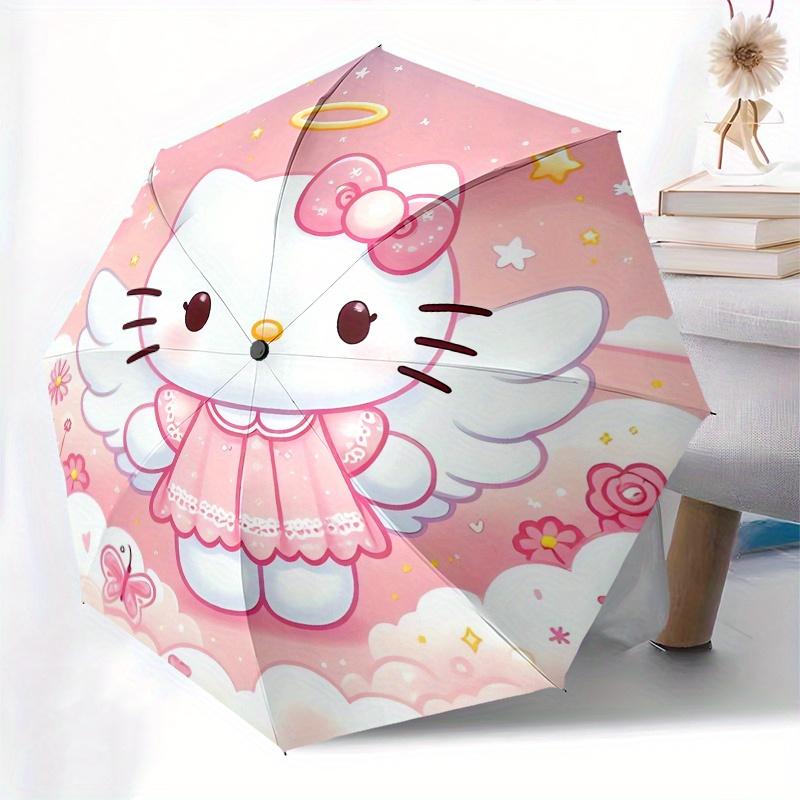 Angel,Hello Kitty Automatic Folding Umbrella-Simple 8-Rib Design, Bright Cartoon Pattern, Durable Iron Frame, Suitable For Travel, Outdoor,