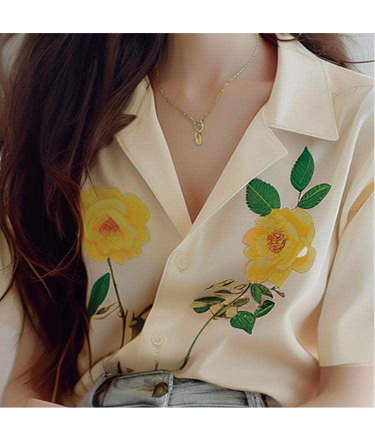 2025 Summer New French Tea Break Kikyo Exquisite Collar Style Shirt Women's Fashion Versatile Top