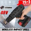 25+3 Speed Cordless Impact Wrench Electric Drill Socket Electric Screwdrive 1/2 Battery US Plug Black 48V