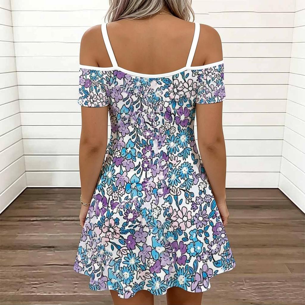 Ladies Spaghetti Strap Oversized Dress Watercolor Floral Printed Summer Loose Gown