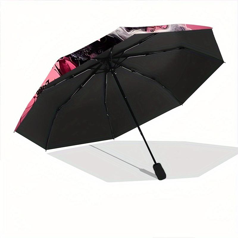 1pc A Skull Roses and Lace in Dark Pink Pattern Umbrella, Fashionable, Personalized, High-Value Folding Umbrella, a Must-Have for Summer, 8-Rib D