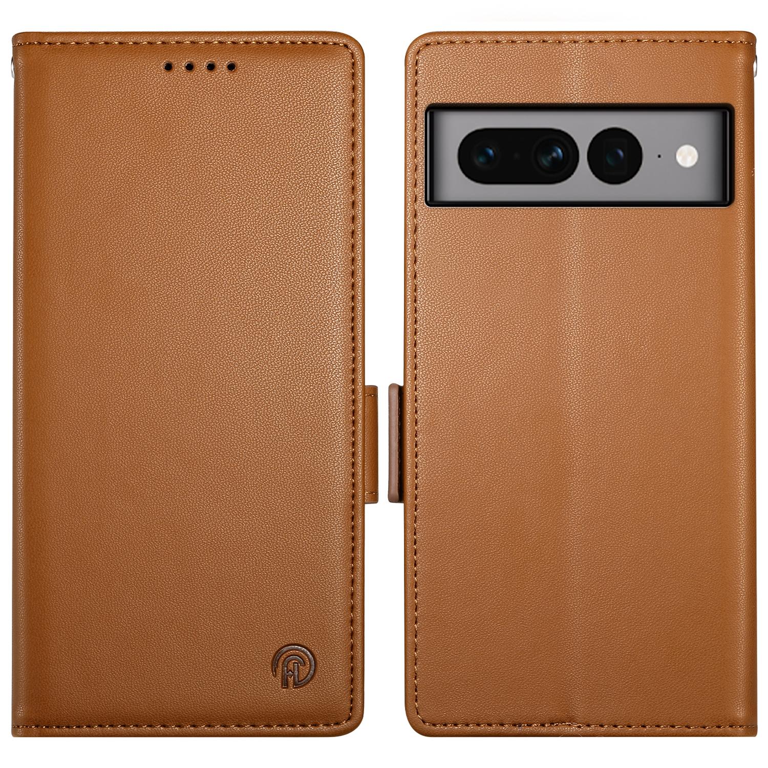 

DF-010 For Google Pixel 7 Pro 5G Case Wallet Leather Phone Cover Flip Stand View Magnetic Protect Brown