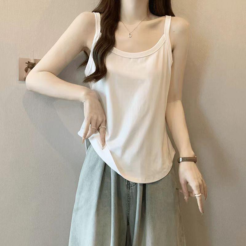 Slightly Chubby MM Summer Ice Silk Camisole Set: White Vest Top with Armpit Coverage