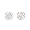 PONYKISS Tibetan Silver Hollow Heart Flower Stud Earrings for Women Romantic Plant Fashion  Light Luxury Accessories