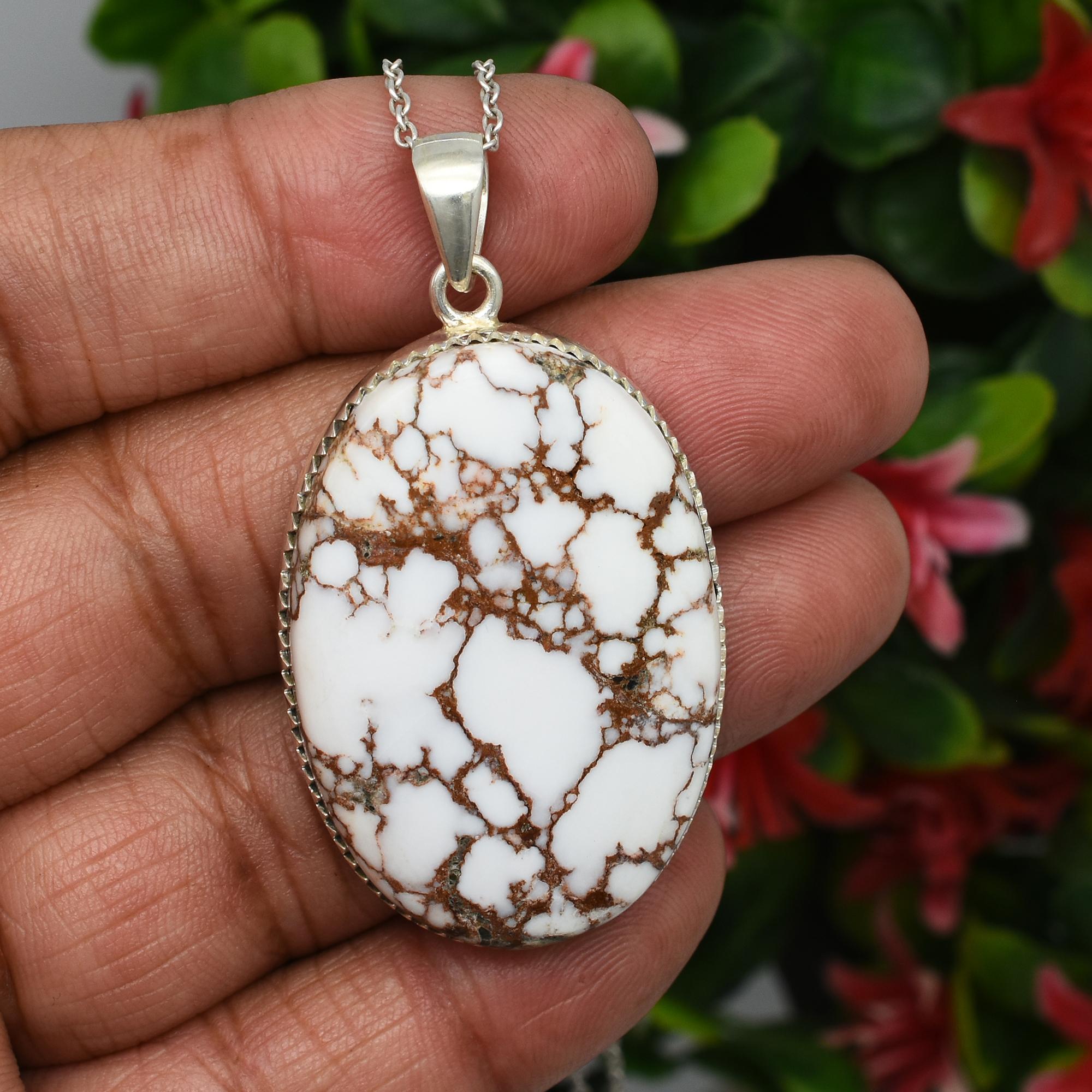 

Natural Wild Horse Turquoise, 925 Sterling Silver Pendant Necklace, Crystal Pendant Gemstone, Handmade Jewelry, Wild Horse Necklace, Gift For Her 2.13 Inches Length білий