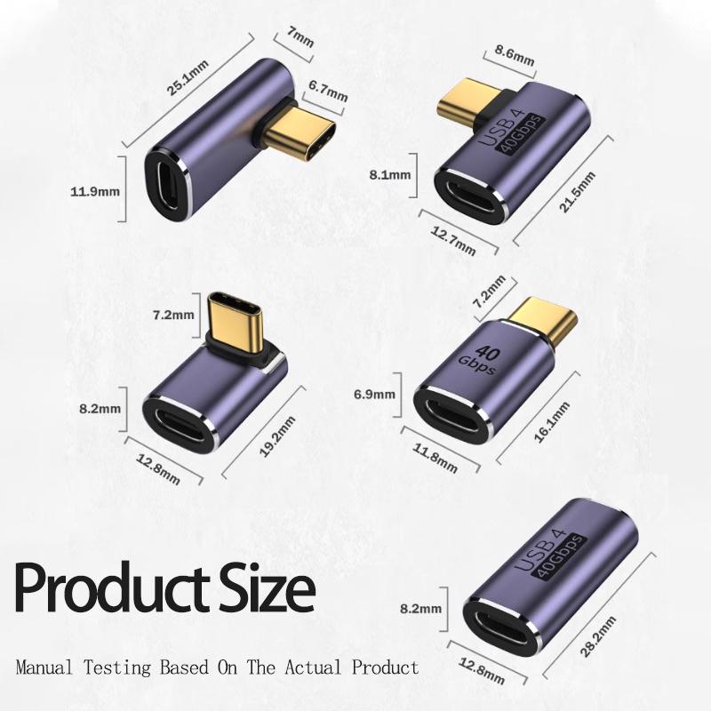 1PC USB 4.0PD 240W8K60Hz Charger Connector For Macbook 40Gbps High Speed USB C OTG U-Shape Straight Angle Male To Female Adapter