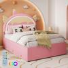 Kinderbett 140x200cm mit LED-Licht, Schlafsofa Tagesbett mit Ausziehbett & Schubladen, Ohne Matratze