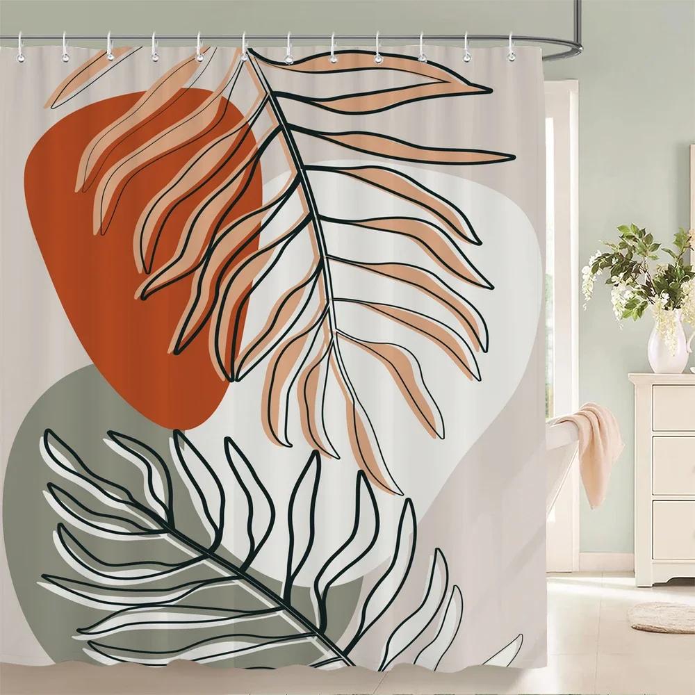 Nordic Wind Shower Curtain Rustic Geometric Morandi Color Shower Curtains Abstract Print Fabric Bathroom Bath Curtain With Hooks