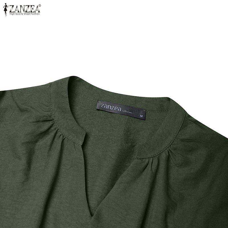 ZANZEA Women Casual V-Neck Long Sleeve Holiday Loose Long Dress