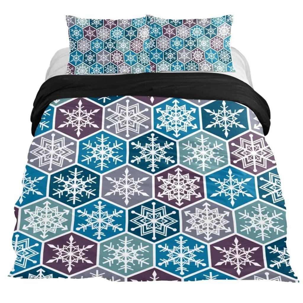 Schneeflocken Bettbezug Set Winterthema Weihnachtliche Illustration Kaltwetter-Saison Einzelbettwäscheset King Size Weicher Bettdeckenbezug