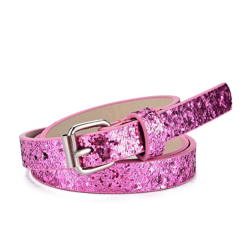 Nieuwe Kinderriem Mode Glitters Dunne Riem Casual Trend Jeugd Riem Basisschool Jongens en Meisjes Riemen Jeans Korte Riem 80cm pink