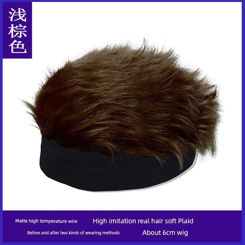 

Men s Wig Hat One-Piece Head Short Hair Men s Hair Band Curly Hair Fashion Men s High-End Wig Cap Bald Men Light Brown Non-hole bald strap