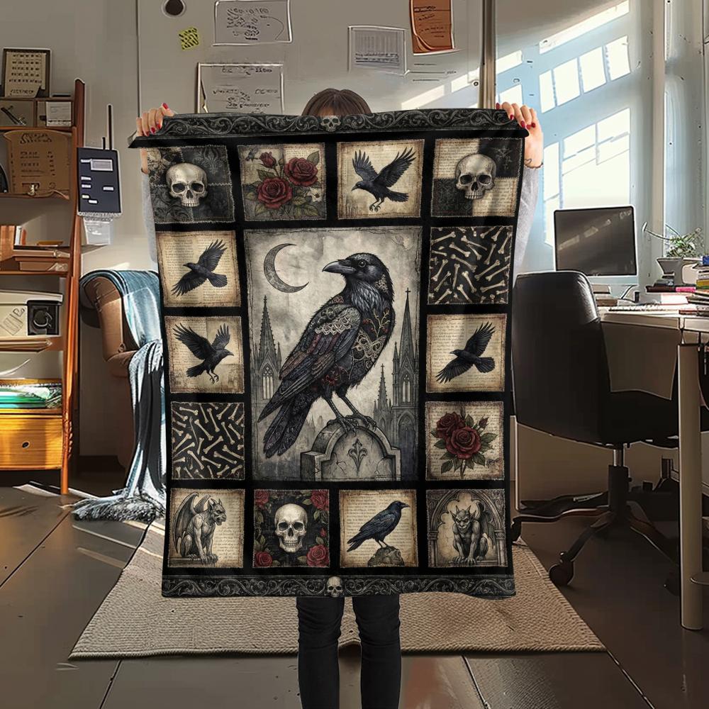 Flaneldecke mit Krähenmuster, Hohe Qualität, Bequem für alle Jahreszeiten, Heimdekoration, Wärme und Komfort, Perfekt für Weihnachtsgeschenke49