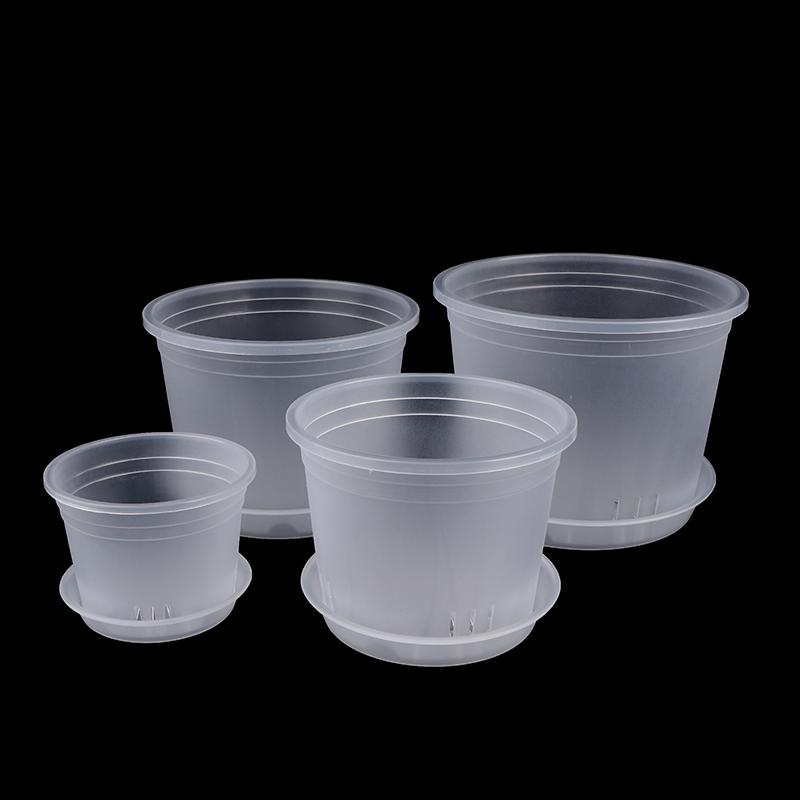 1Pc Transparent Round Orchid Pot With/Without Tray Root Control Plastic Orchid Pots With Holes Breathable Plant Growth Container